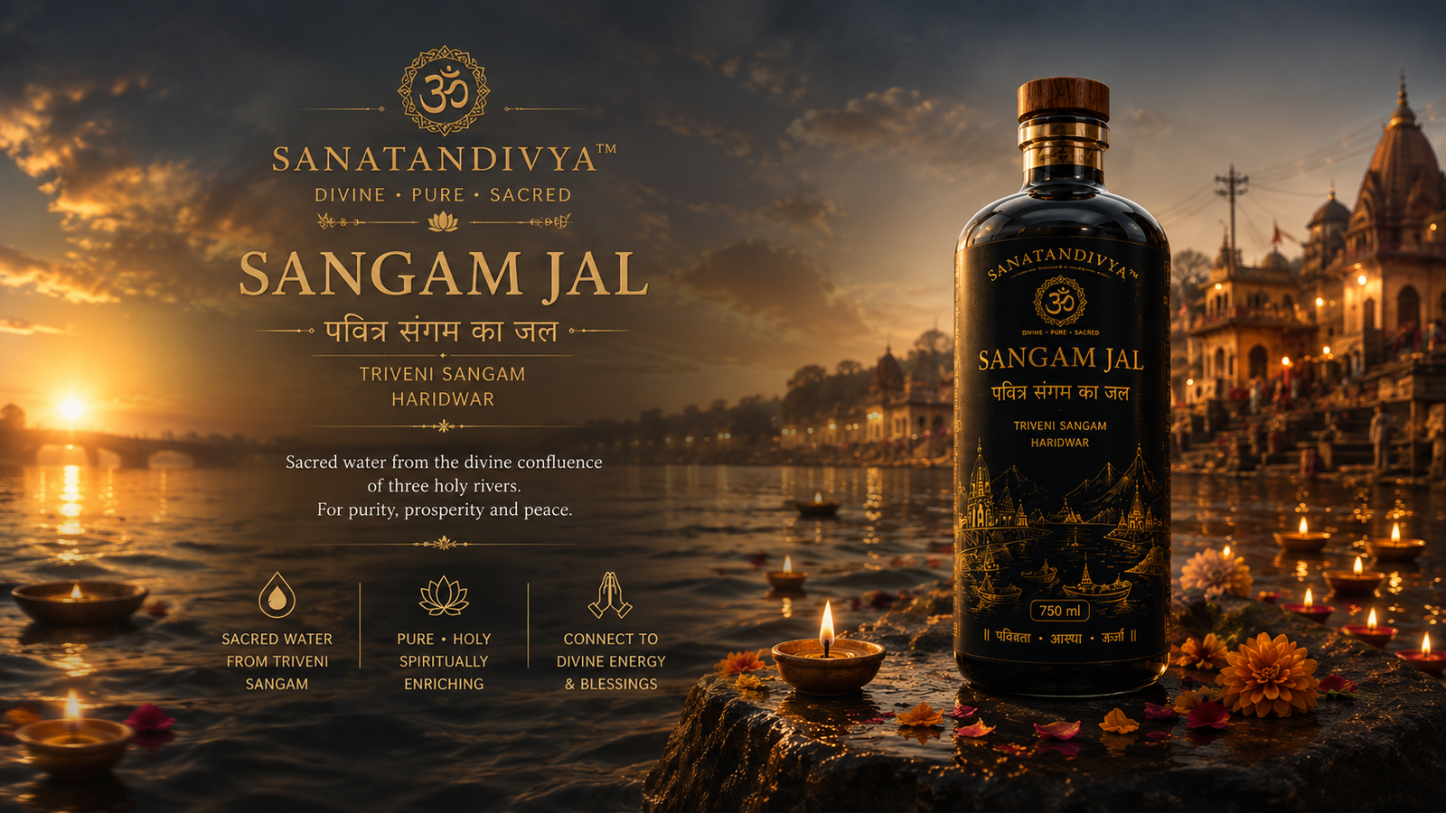 Premium sacred water bottle presentation
